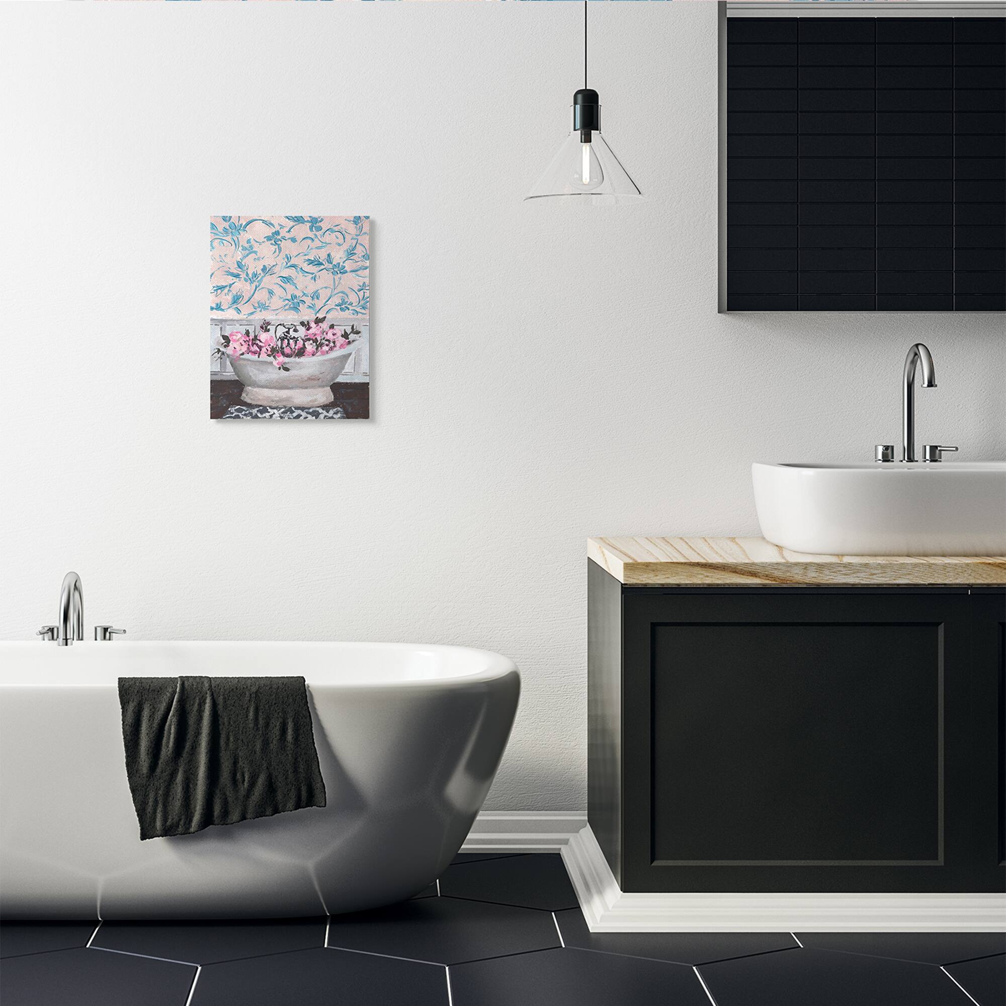 Stupell Industries Flower In Bath Tub Blue & Pink Canvas Wall Art